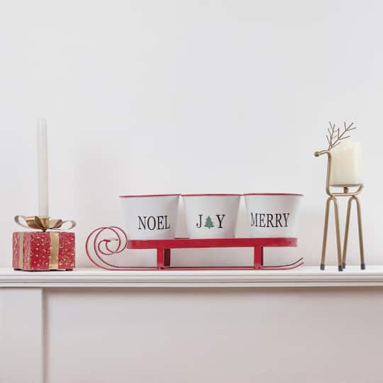 18.75" Red Sleigh with Sentiment Buckets Christmas Table Centerpiece